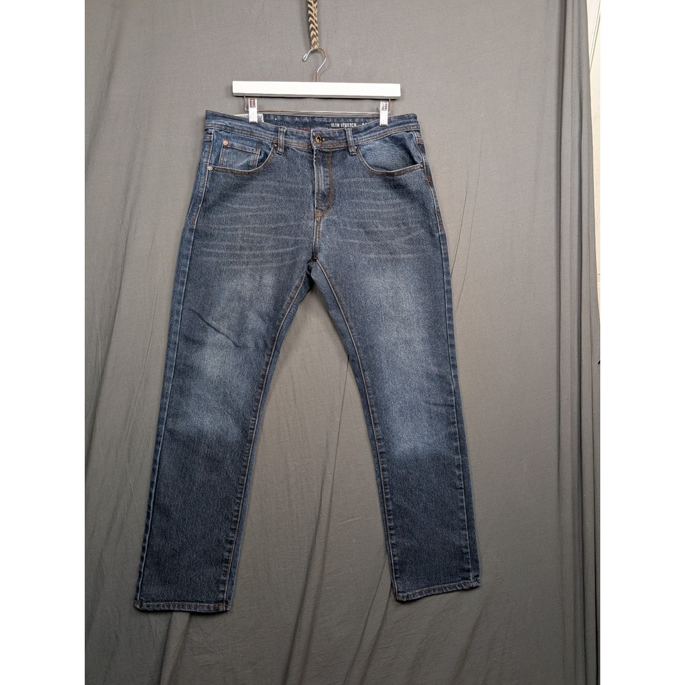 MBX Jeans Men's 34X30 Slim Stretch Straight Mid Rise Blue‎